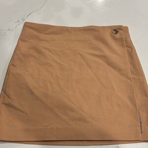 Babaton Tan Mini Skirt with Button Accent